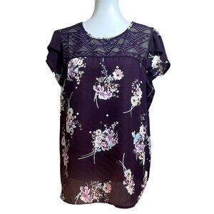 Meraki Womens Floral Lace Yoke Blouse 1X